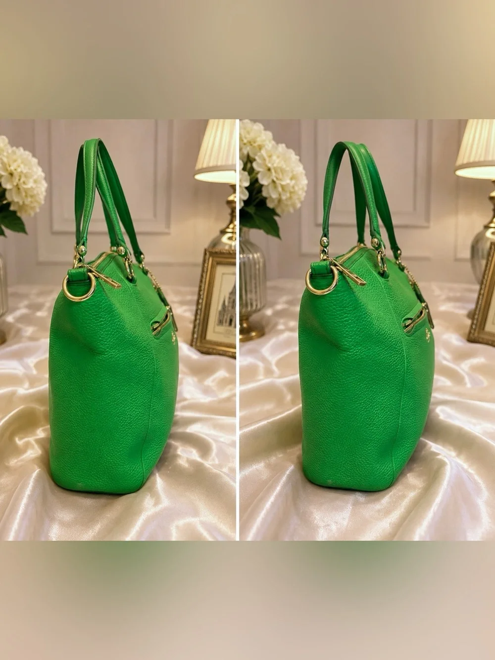 Coach Prairie Satchel Green Pebbled Leather Tote Shoulder Bag - Picture 4 of 9
